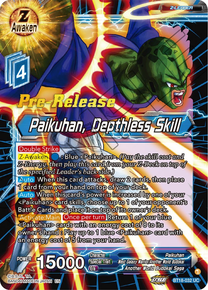 Paikuhan, Depthless Skill (BT18-032) [Dawn of the Z-Legends Prerelease Promos] | Dragon's Lair Comics and Fantasy Houston TX