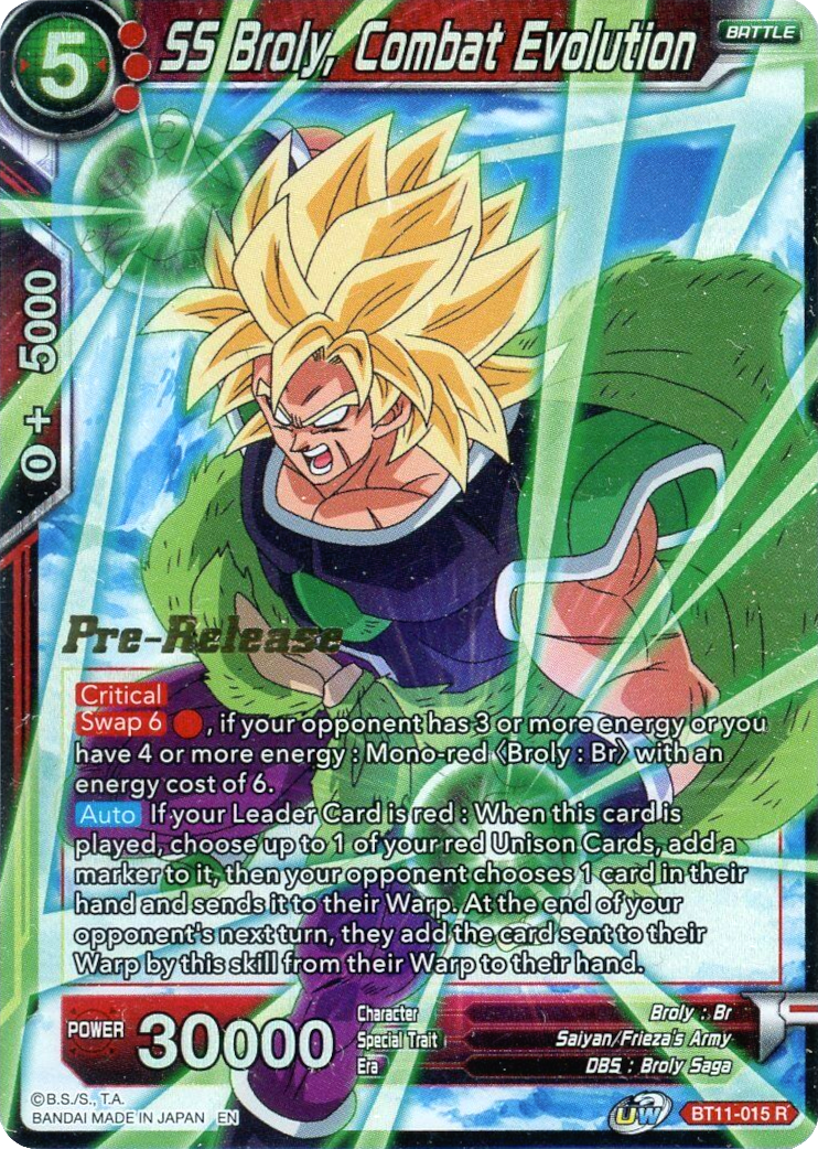 SS Broly, Combat Evolution (BT11-015) [Vermilion Bloodline Prerelease Promos] | Dragon's Lair Comics and Fantasy Houston TX