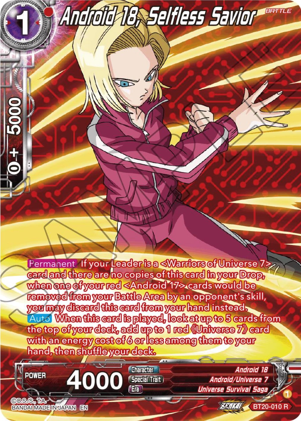 Android 18, Selfless Savior (Silver Foil) (BT20-010) [Power Absorbed] | Dragon's Lair Comics and Fantasy Houston TX