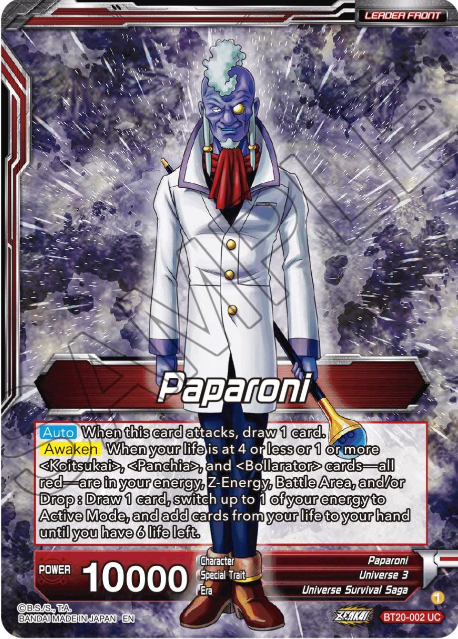 Paparoni // Warriors of Universe 3, United as One (BT20-002) [Power Absorbed Prerelease Promos] | Dragon's Lair Comics and Fantasy Houston TX