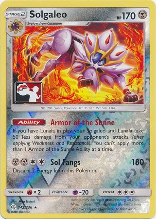 Solgaleo (142/236) (Pokemon Club Special Print) [Sun & Moon: Cosmic Eclipse] | Dragon's Lair Comics and Fantasy Houston TX