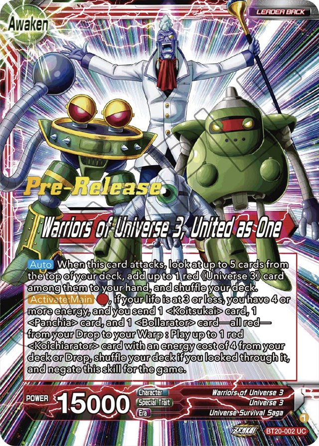 Paparoni // Warriors of Universe 3, United as One (BT20-002) [Power Absorbed Prerelease Promos] | Dragon's Lair Comics and Fantasy Houston TX