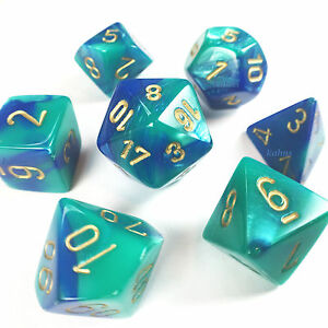 Chessex Gemini 7 Poly Blue/Teal/Gold Poly 7 Set | Dragon's Lair Comics and Fantasy Houston TX