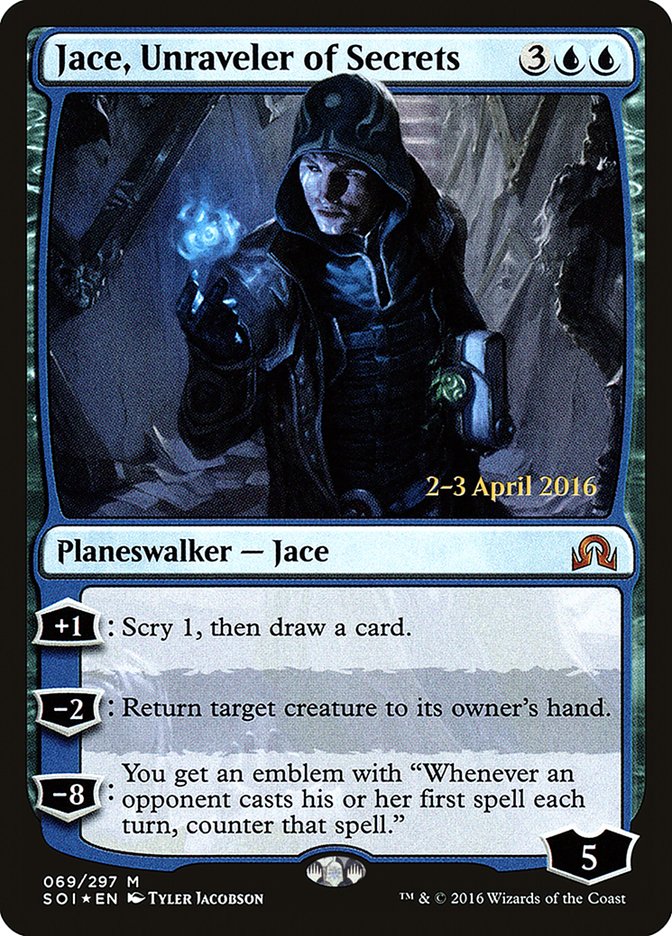 Jace, Unraveler of Secrets [Shadows over Innistrad Prerelease Promos] | Dragon's Lair Comics and Fantasy Houston TX