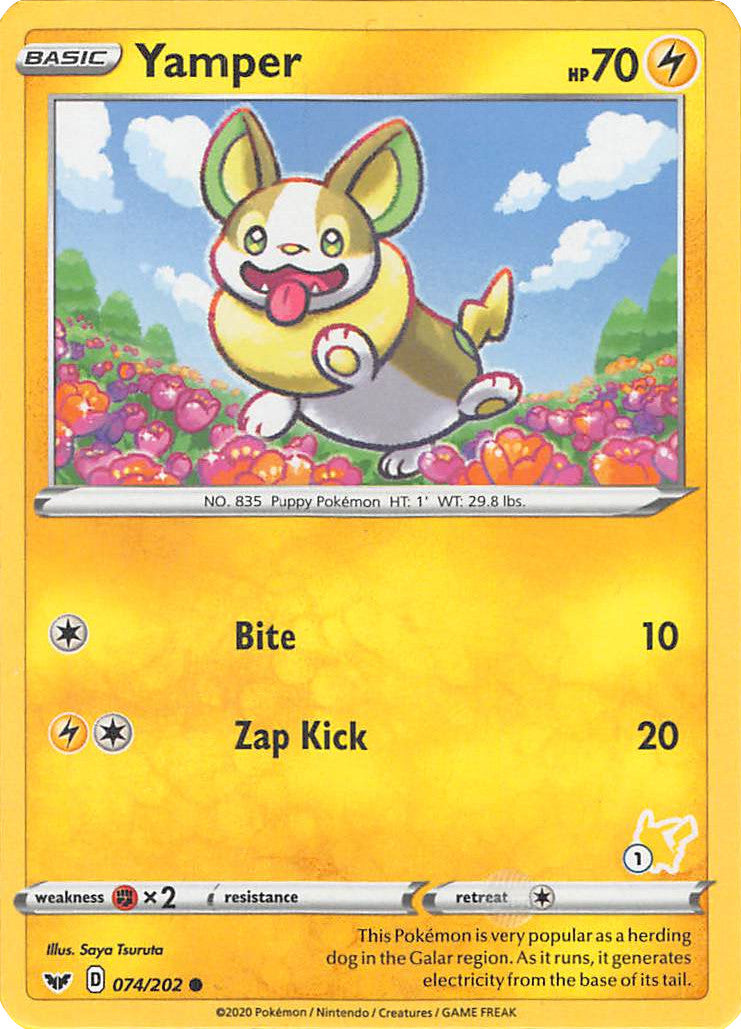 Yamper (074/202) (Pikachu Stamp #1) [Battle Academy 2022] | Dragon's Lair Comics and Fantasy Houston TX