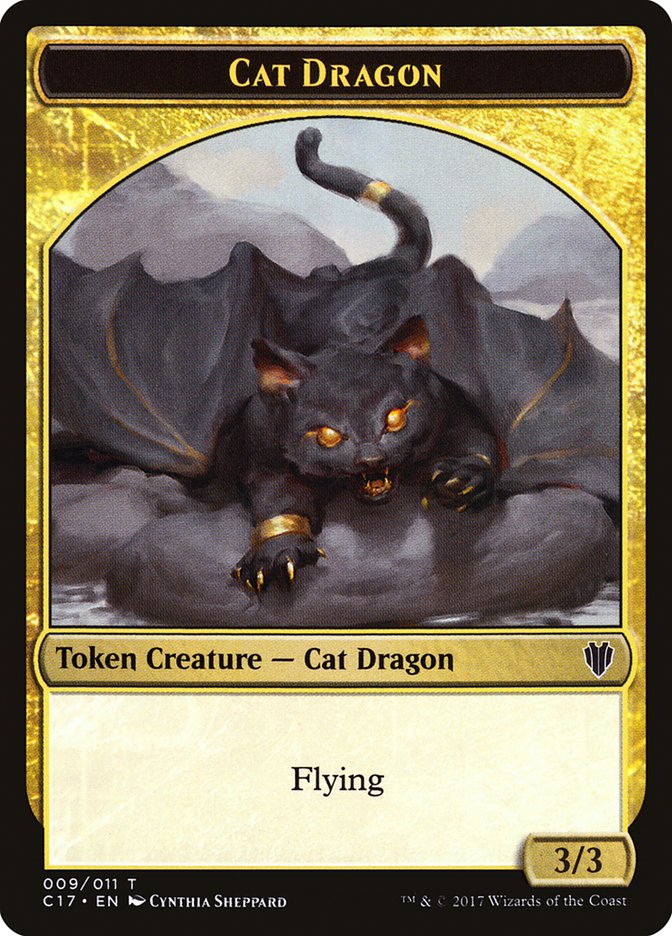 Gold // Cat Dragon Double-Sided Token [Commander 2017 Tokens] | Dragon's Lair Comics and Fantasy Houston TX