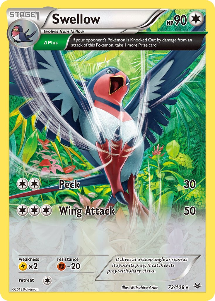 Swellow (72/108) (Theme Deck Exclusive) [XY: Roaring Skies] | Dragon's Lair Comics and Fantasy Houston TX