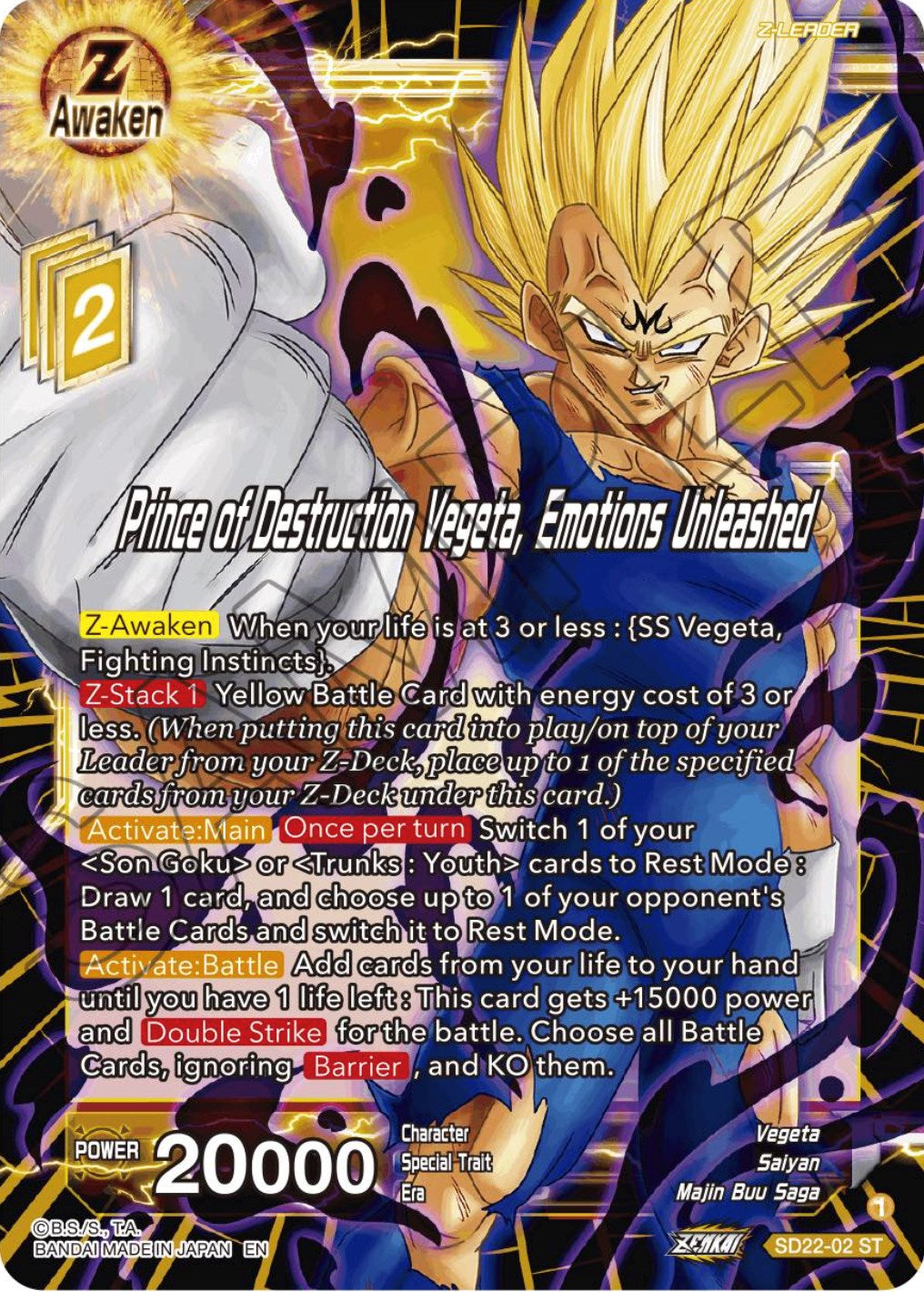 Prince of Destruction Vegeta, Emotions Unleashed (Starter Deck Exclusive) (SD22-02) [Power Absorbed] | Dragon's Lair Comics and Fantasy Houston TX