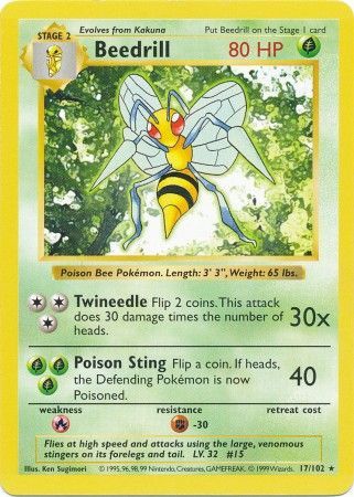 Beedrill (17/102) [Base Set Shadowless Unlimited] | Dragon's Lair Comics and Fantasy Houston TX