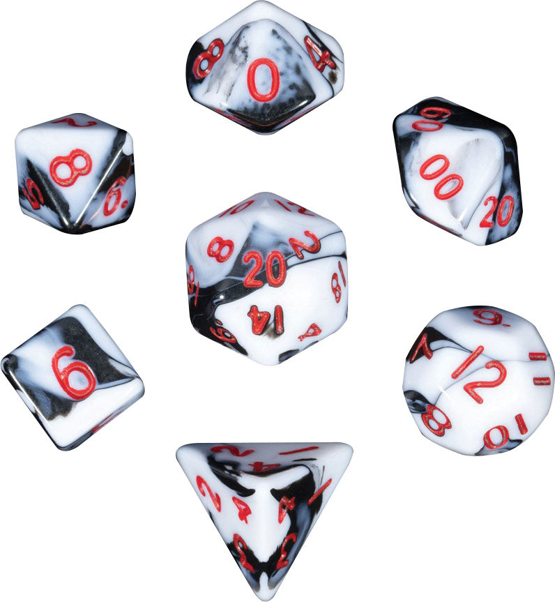 MDG Mini Marble with Red Poly 7 Dice Set | Dragon's Lair Comics and Fantasy Houston TX