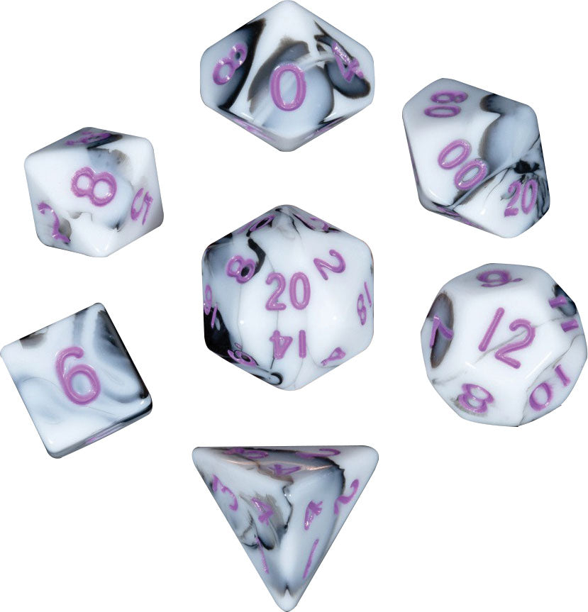 MDG Mini Marble with Purple Poly 7 Dice Set | Dragon's Lair Comics and Fantasy Houston TX