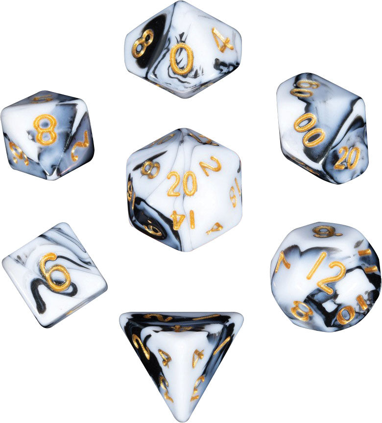 MDG Mini Marble with Gold Poly 7 Dice Set | Dragon's Lair Comics and Fantasy Houston TX