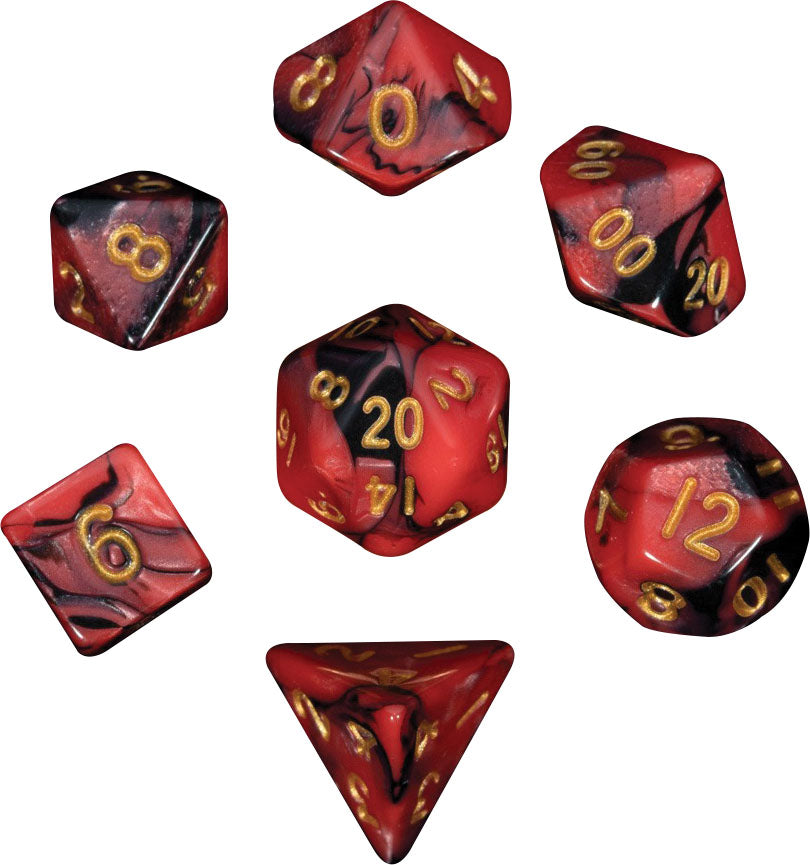 MDG Mini Red and Black with Gold Poly 7 Dice Set | Dragon's Lair Comics and Fantasy Houston TX