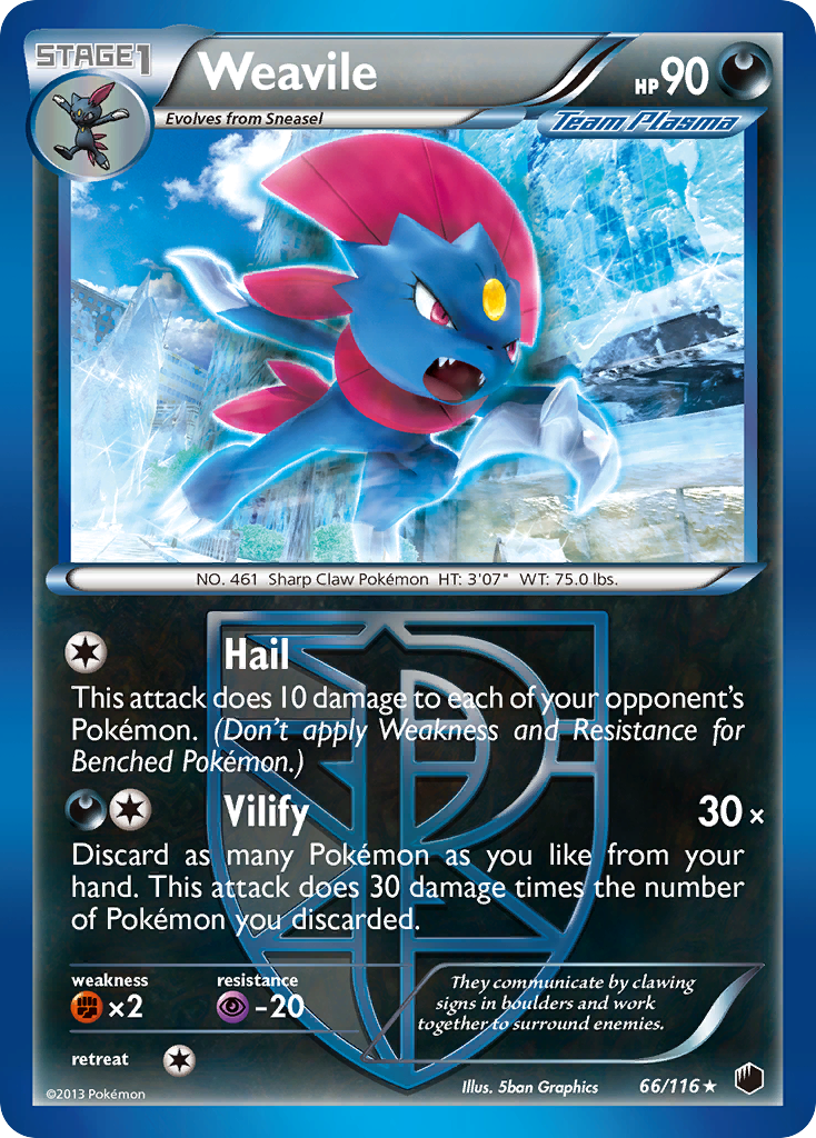 Weavile (66/116) [Black & White: Plasma Freeze] | Dragon's Lair Comics and Fantasy Houston TX