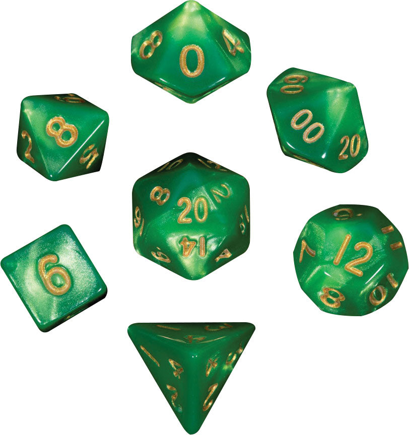 MDG Mini Green and Light Green with Gold Poly 7 Dice Set | Dragon's Lair Comics and Fantasy Houston TX