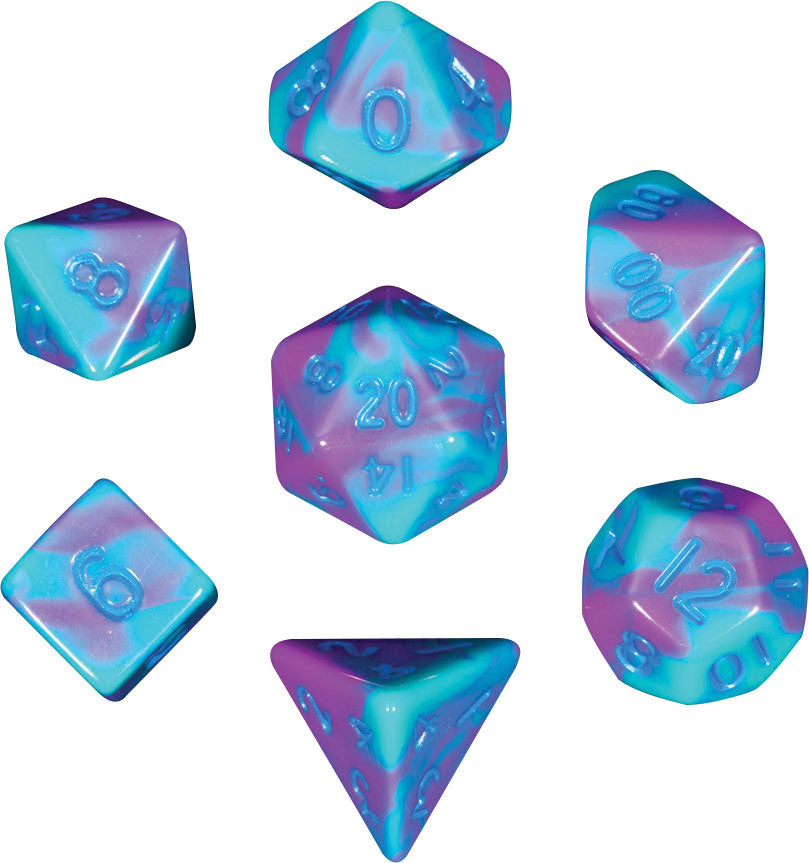 MDG Mini Green and Purple and Teal with Blue Poly 7 Dice Set | Dragon's Lair Comics and Fantasy Houston TX