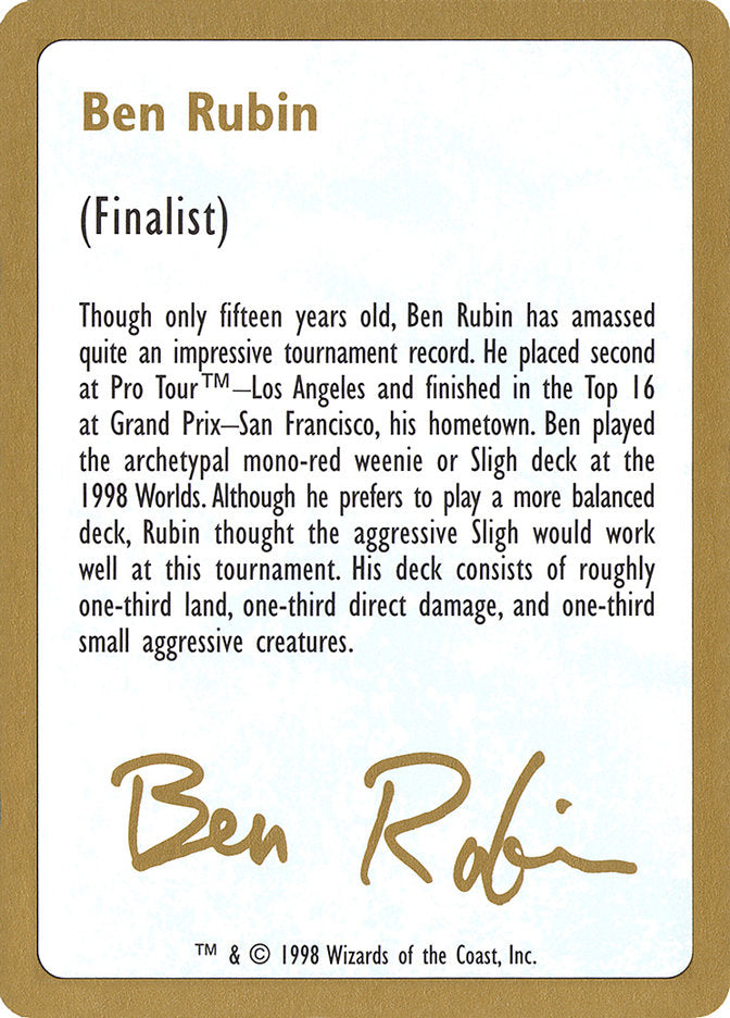 Ben Rubin Bio [World Championship Decks 1998] | Dragon's Lair Comics and Fantasy Houston TX