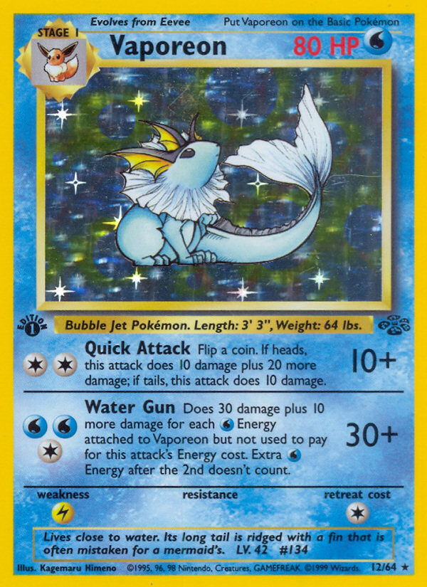 Vaporeon (12/64) [Jungle 1st Edition] | Dragon's Lair Comics and Fantasy Houston TX