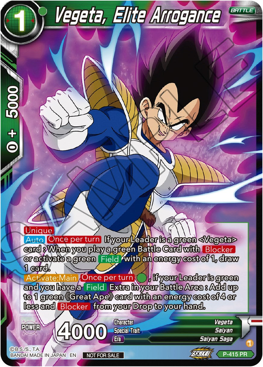 Vegeta, Elite Arrogance (Zenkai Series Tournament Pack Vol.1) (P-415) [Tournament Promotion Cards] | Dragon's Lair Comics and Fantasy Houston TX