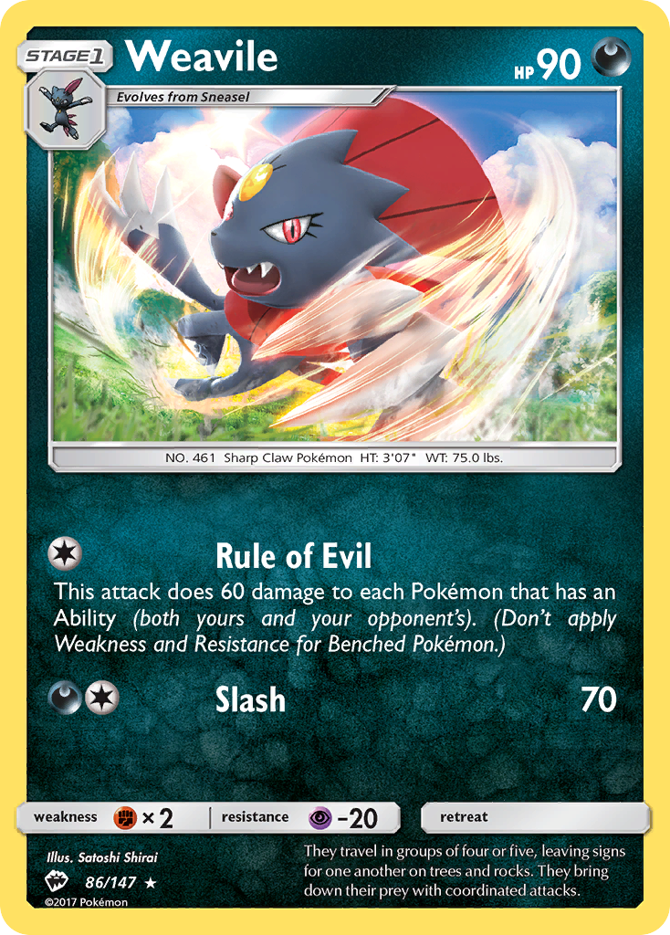 Weavile (86/147) [Sun & Moon: Burning Shadows] | Dragon's Lair Comics and Fantasy Houston TX