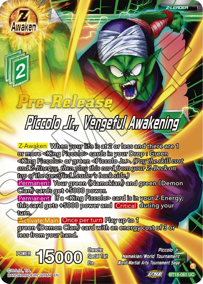 Piccolo Jr., Vengeful Awakening (BT18-061) [Dawn of the Z-Legends Prerelease Promos] | Dragon's Lair Comics and Fantasy Houston TX