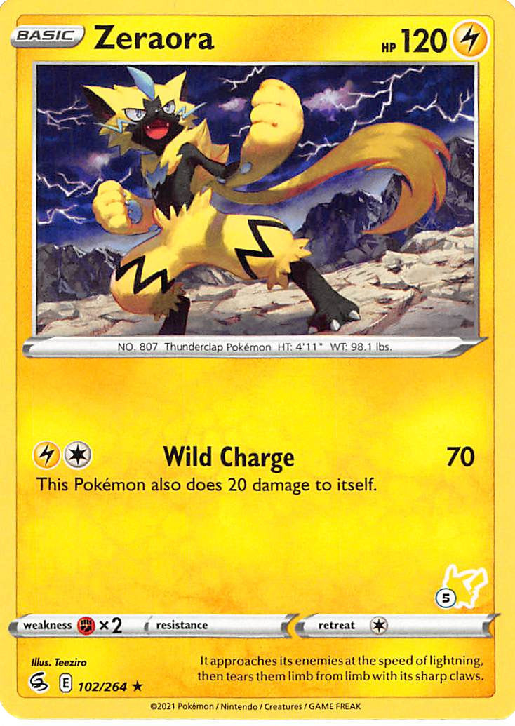 Zeraora (102/264) (Pikachu Stamp #5) [Battle Academy 2022] | Dragon's Lair Comics and Fantasy Houston TX