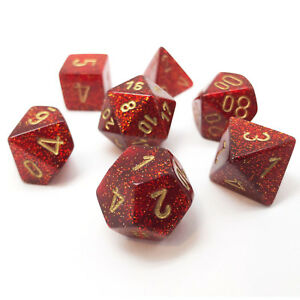 Chessex Dice Menagerie 9 Glitter Poly Ruby/Gold Poly 7 Set | Dragon's Lair Comics and Fantasy Houston TX