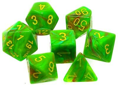 Chessex Dice Menagerie 9 Vortex Poly Vortex Slime Yellow Poly 7 Set | Dragon's Lair Comics and Fantasy Houston TX