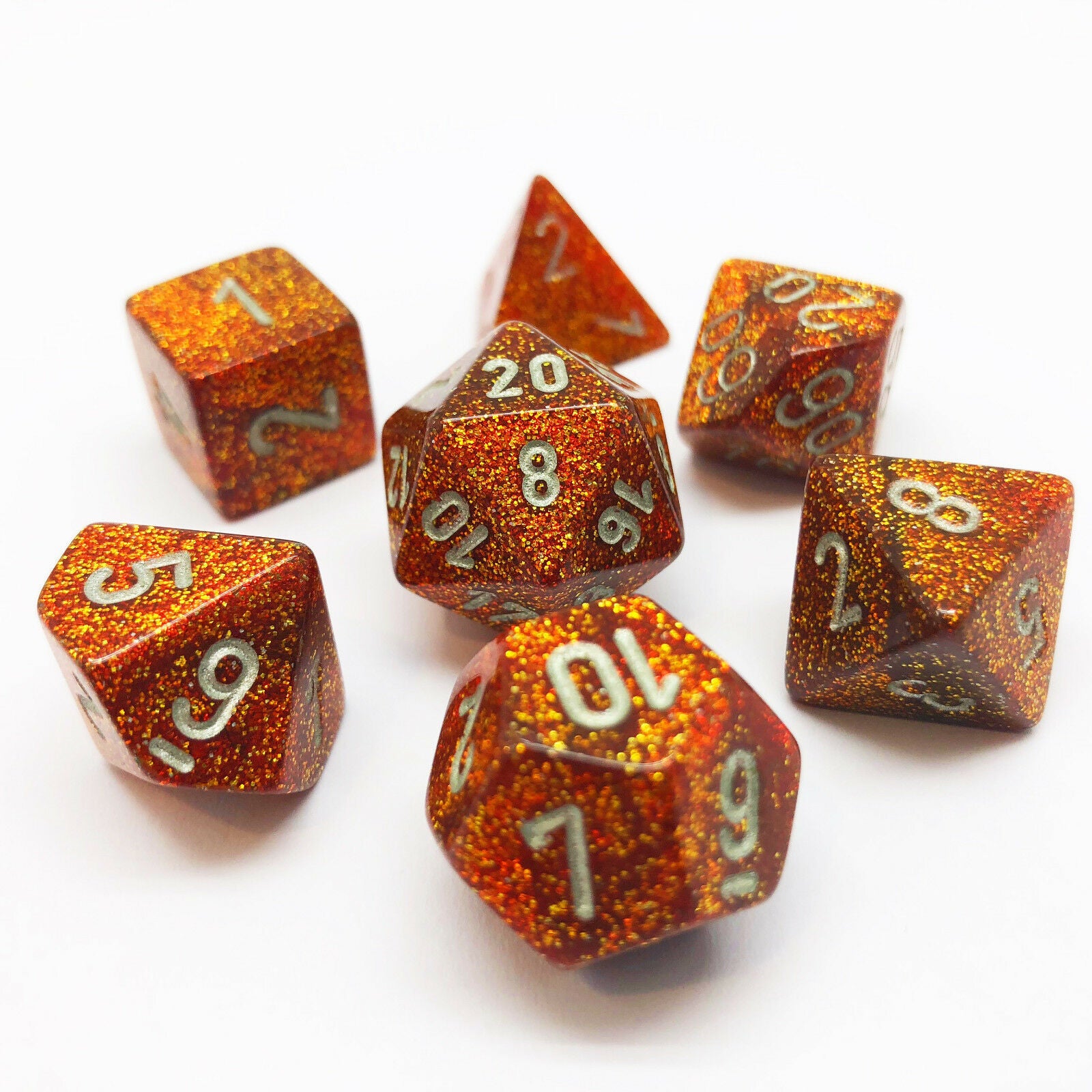 Chessex Dice Menagerie 9 Glitter Poly Gold/Silver Poly 7 Set | Dragon's Lair Comics and Fantasy Houston TX