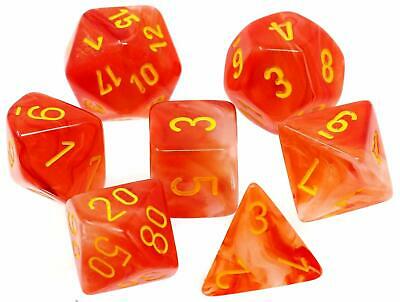 Chessex Dice Menagerie 9 Ghostly Glow Poly Orange/Yellow Poly 7 Set | Dragon's Lair Comics and Fantasy Houston TX