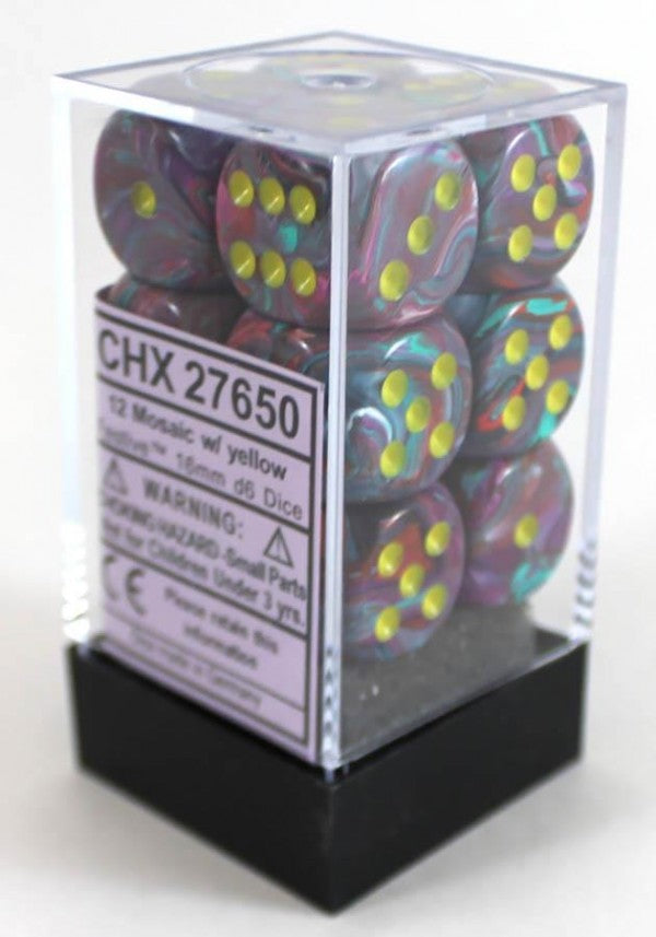 Chessex Dice Menagerie 9 Vortex 16mm D6 Mosaic Yellow 12 ct | Dragon's Lair Comics and Fantasy Houston TX