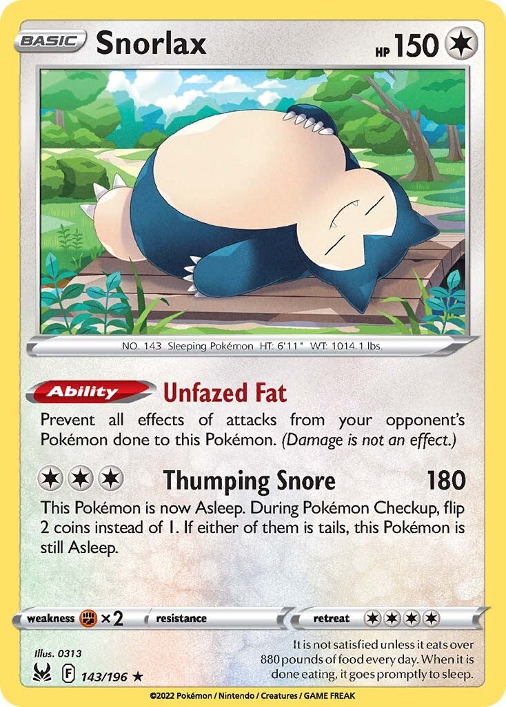 Snorlax (143/196) [Sword & Shield: Lost Origin] | Dragon's Lair Comics and Fantasy Houston TX