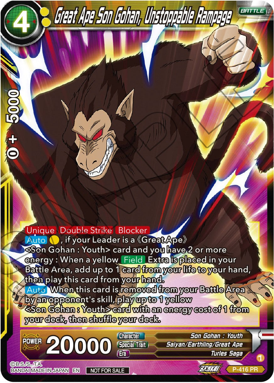 Great Ape Son Gohan, Unstoppable Rampage (Zenkai Series Tournament Pack Vol.1) (P-416) [Tournament Promotion Cards] | Dragon's Lair Comics and Fantasy Houston TX