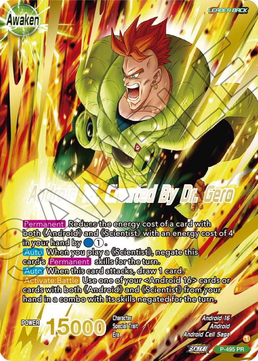 Android 16 // Android 16, Created By Dr. Gero (Gold Stamped) (P-495) [Promotion Cards] | Dragon's Lair Comics and Fantasy Houston TX