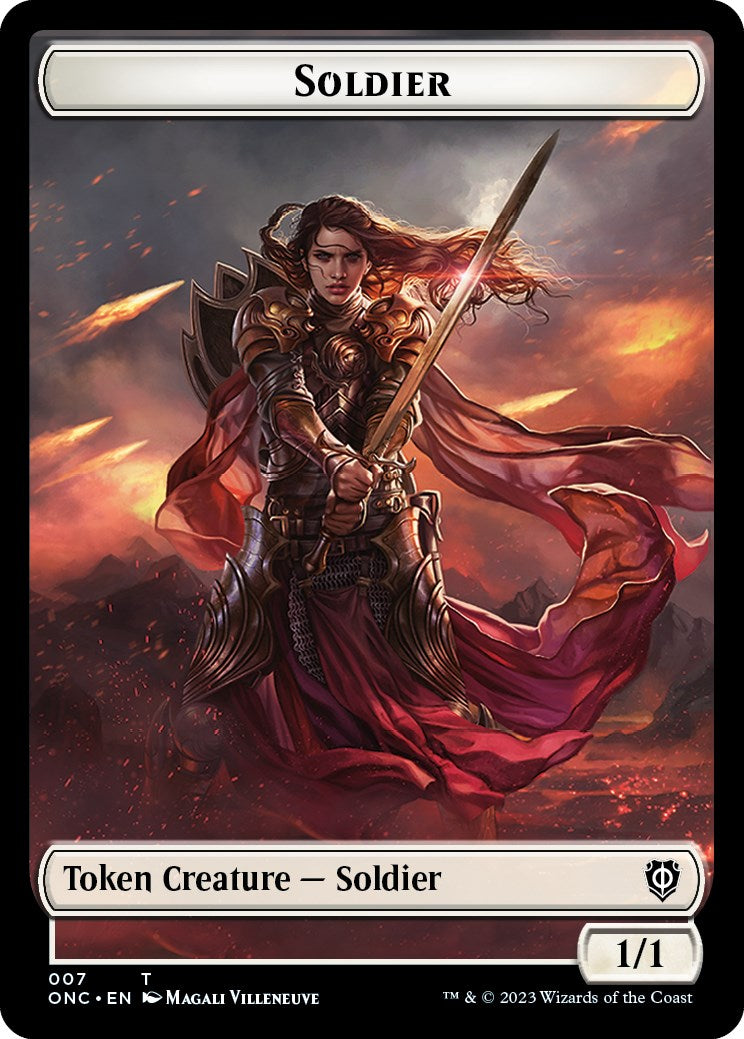 Soldier (007) // Angel Double-Sided Token [Phyrexia: All Will Be One Commander Tokens] | Dragon's Lair Comics and Fantasy Houston TX