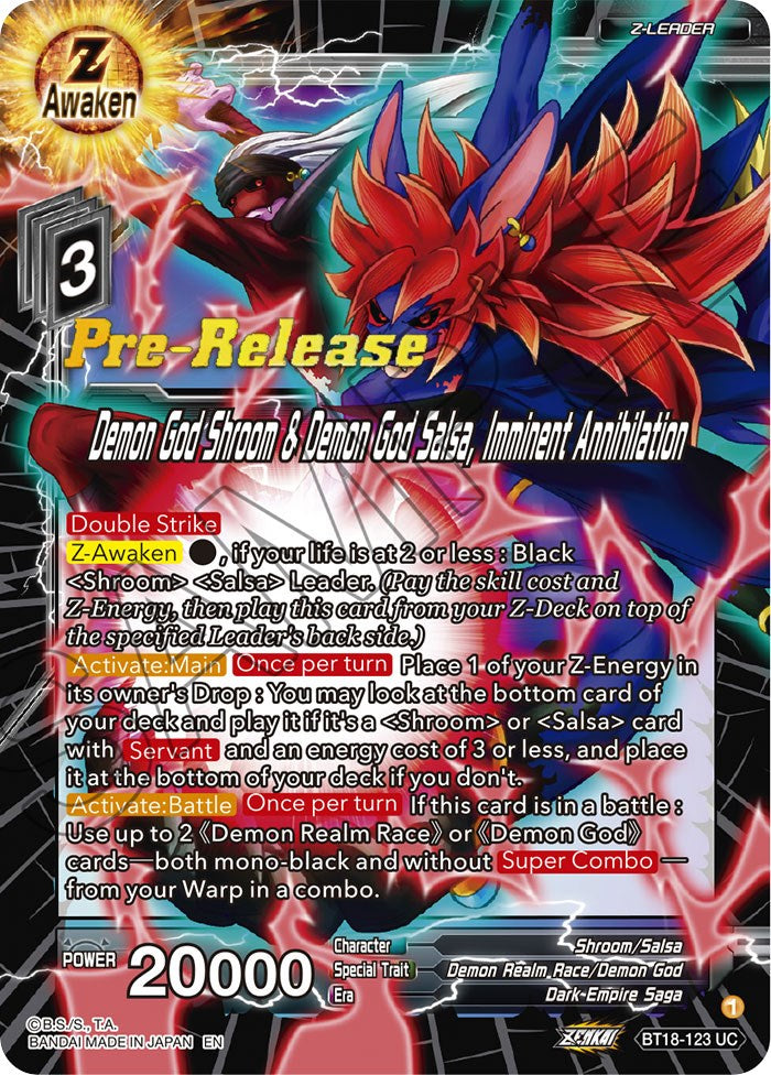 Demon God Shroom & Demon God Salsa, Imminent Annihilation (BT18-123) [Dawn of the Z-Legends Prerelease Promos] | Dragon's Lair Comics and Fantasy Houston TX