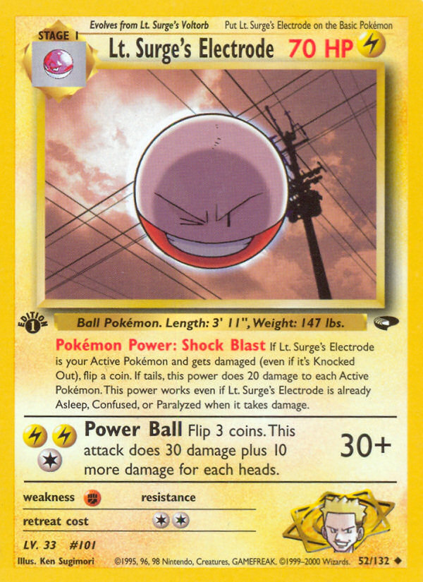 Lt. Surge's Electrode (52/132) [Gym Challenge 1st Edition] | Dragon's Lair Comics and Fantasy Houston TX