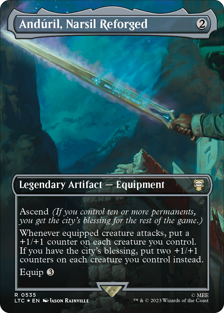 Anduril, Narsil Reforged (Borderless) (Surge Foil) [The Lord of the Rings: Tales of Middle-Earth Commander] | Dragon's Lair Comics and Fantasy Houston TX