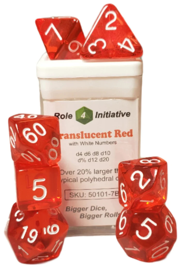 Role 4 Initiative Translucent Red with White Poly 7 Dice Set | Dragon's Lair Comics and Fantasy Houston TX