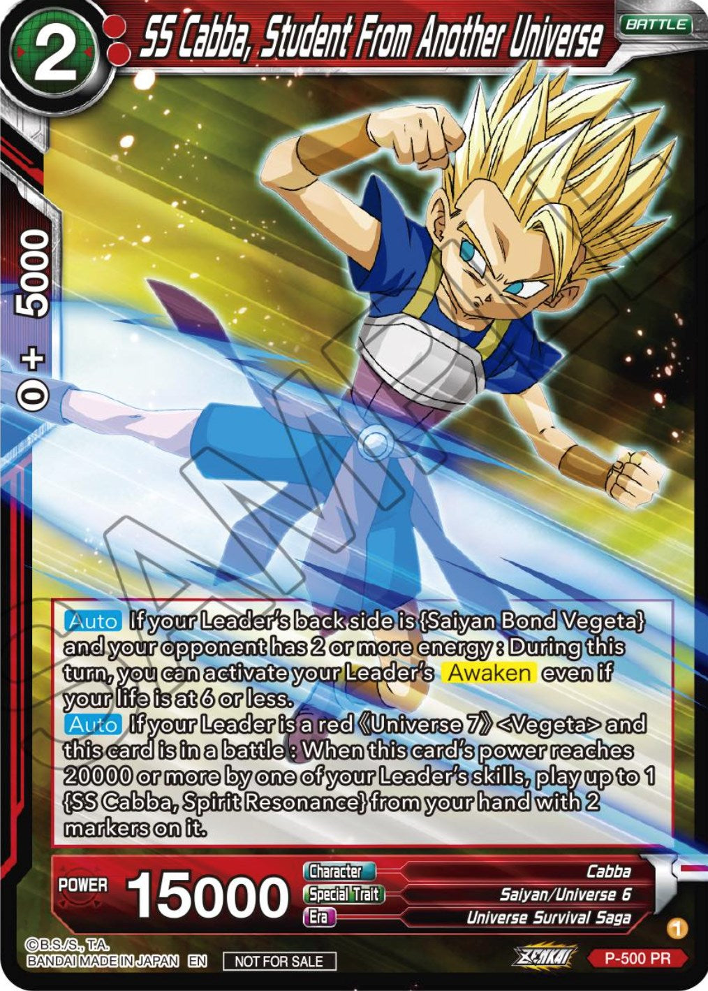 SS Cabba, Student From Another Universe (Zenkai Series Tournament Pack Vol.4) (P-500) [Tournament Promotion Cards] | Dragon's Lair Comics and Fantasy Houston TX