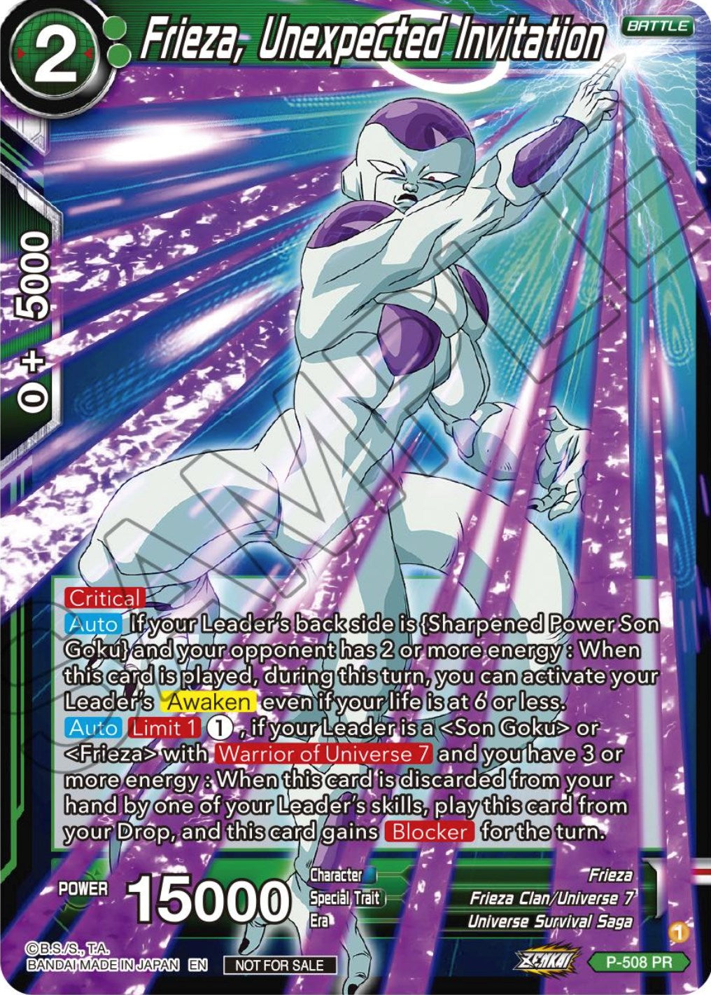 Frieza, Unexpected Invitation (Zenkai Series Tournament Pack Vol.4) (P-508) [Tournament Promotion Cards] | Dragon's Lair Comics and Fantasy Houston TX