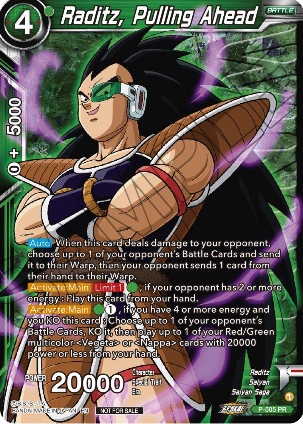 Raditz, Pulling Ahead (Zenkai Series Tournament Pack Vol.4 Winner) (P-505) [Tournament Promotion Cards] | Dragon's Lair Comics and Fantasy Houston TX