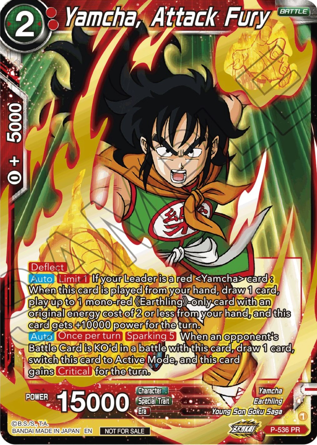 Yamcha, Attack Fury (Championship Selection Pack 2023 Vol.2) (Gold-Stamped Silver Foil) (P-536) [Tournament Promotion Cards] | Dragon's Lair Comics and Fantasy Houston TX