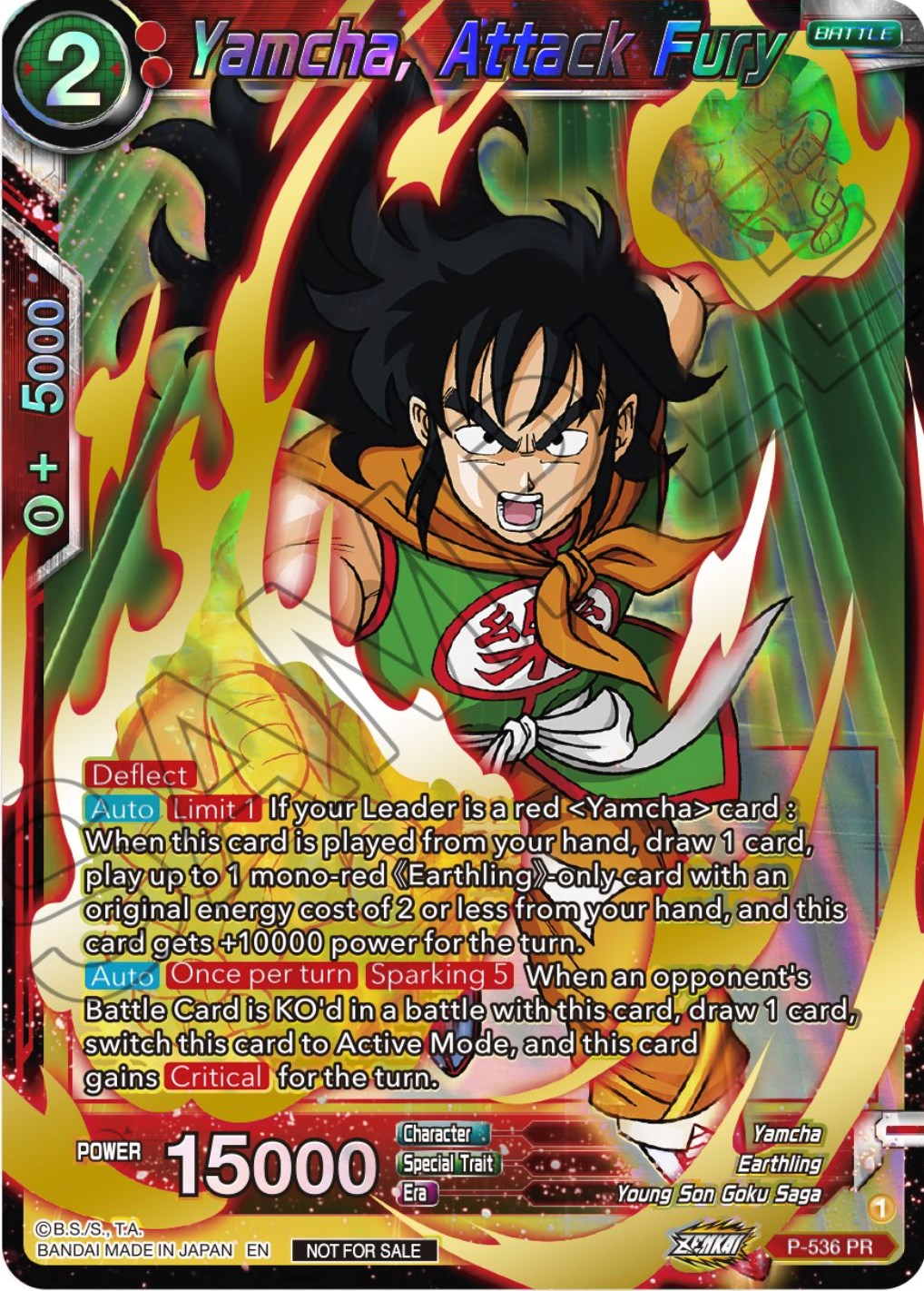 Yamcha, Attack Fury (Championship Selection Pack 2023 Vol.2) (Gold-Stamped Shatterfoil) (P-536) [Tournament Promotion Cards] | Dragon's Lair Comics and Fantasy Houston TX