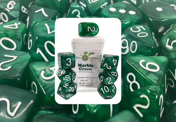 Role 4 Initiative Marble Green Poly 7 Dice Set | Dragon's Lair Comics and Fantasy Houston TX