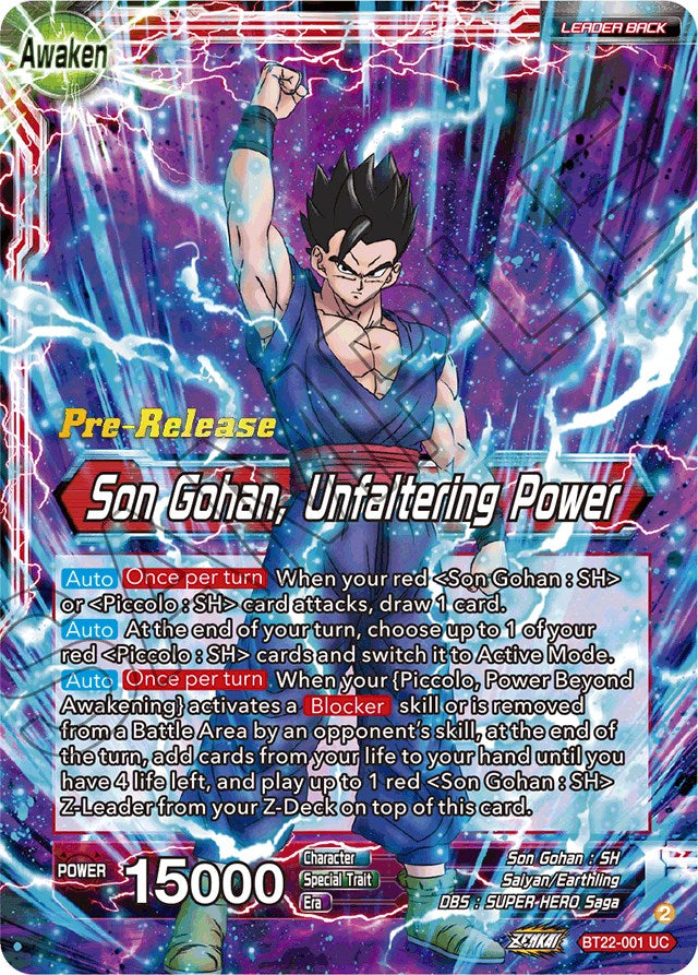 Son Gohan // Son Gohan, Unfaltering Power (BT22-001) [Critical Blow Prerelease Promos] | Dragon's Lair Comics and Fantasy Houston TX