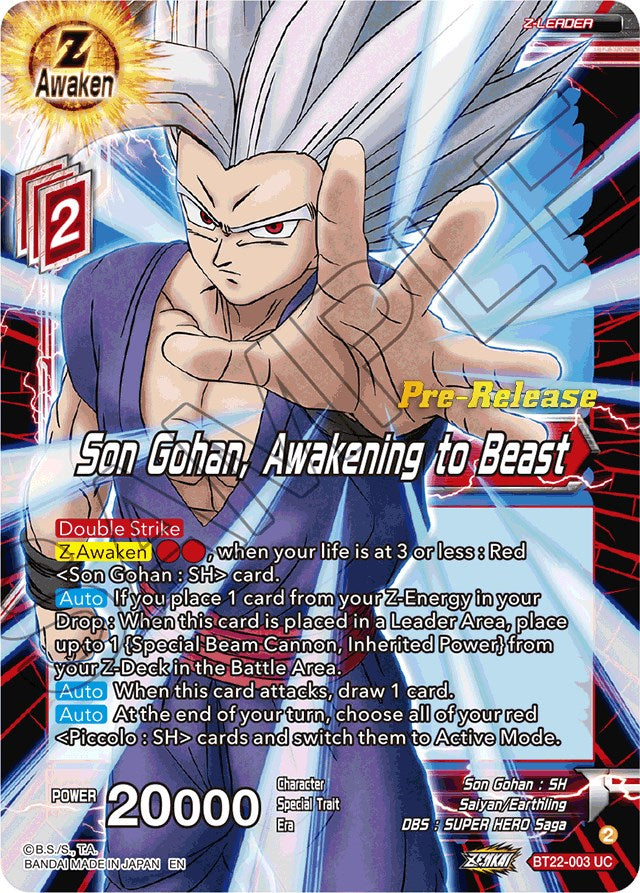 Son Gohan, Awakening to Beast (BT22-003) [Critical Blow Prerelease Promos] | Dragon's Lair Comics and Fantasy Houston TX