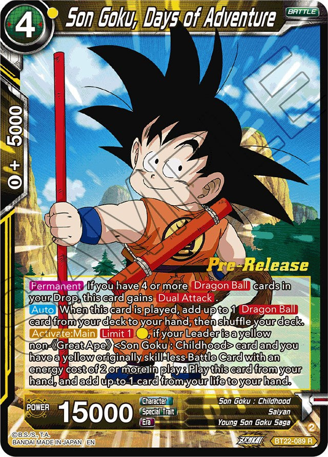 Son Goku, Days of Adventure (BT22-089) [Critical Blow Prerelease Promos] | Dragon's Lair Comics and Fantasy Houston TX