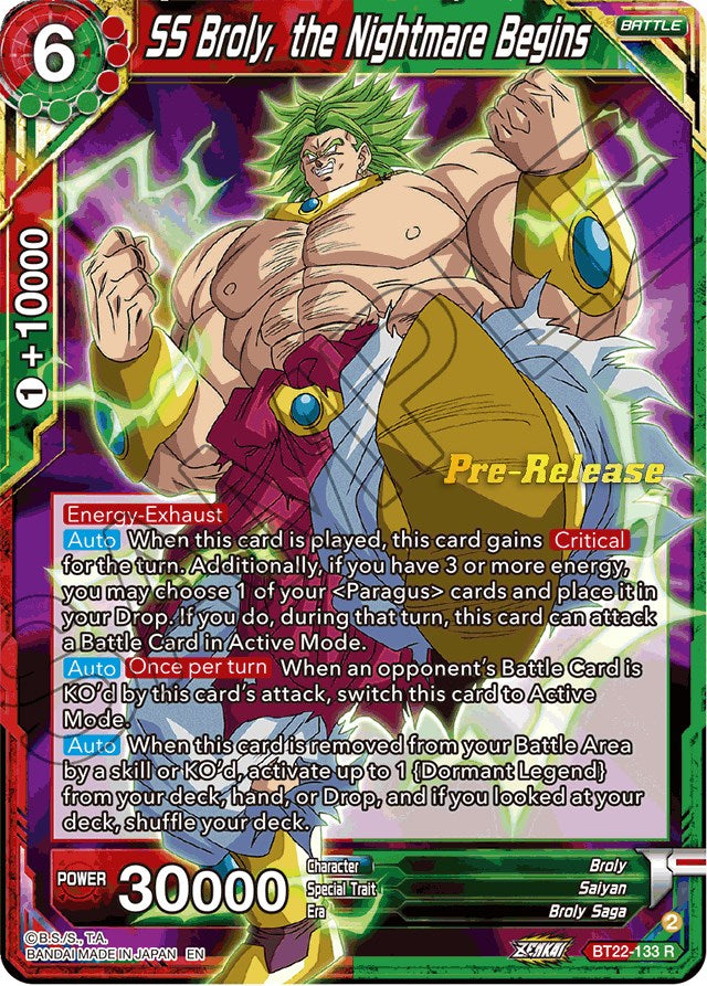 SS Broly, the Nightmare Begins (BT22-133) [Critical Blow Prerelease Promos] | Dragon's Lair Comics and Fantasy Houston TX