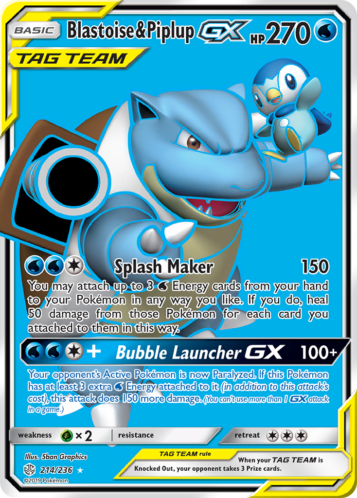 Blastoise & Piplup GX (214/236) [Sun & Moon: Cosmic Eclipse] | Dragon's Lair Comics and Fantasy Houston TX